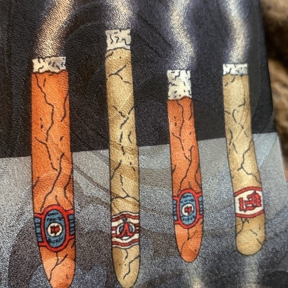 1990s 100% Silk Cigar Print Men’s Neck Tie Cigar Bar Cigar Lover Gift - Picture 6 of 9